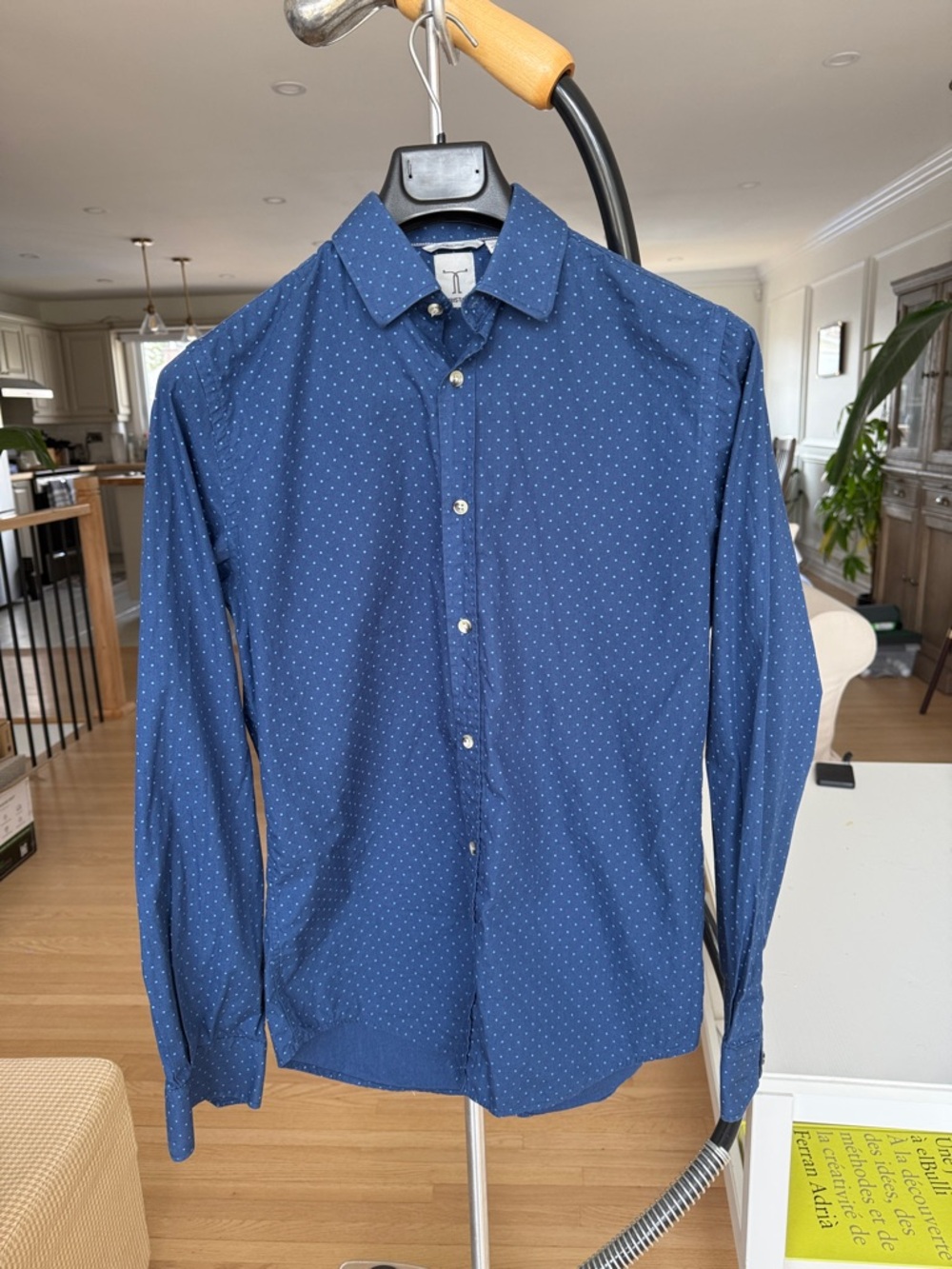 Tristan Navy Micro-Dot Button-Down Shirt